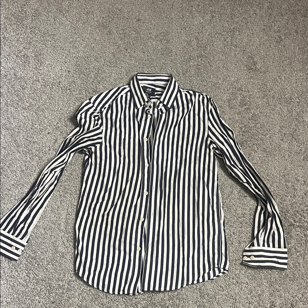 H&M Black and White Striped Casual Shirt